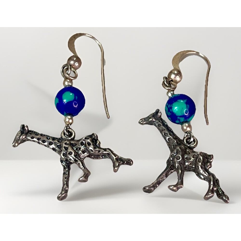 Sterling Silver Assorted Exotic Animal Charms Blue Beads Necklace & Earrings Set - Picture 9 of 16